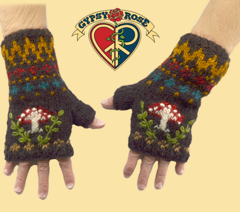 Mushroom Forest Wool Knitted Hand Warmers Mittens