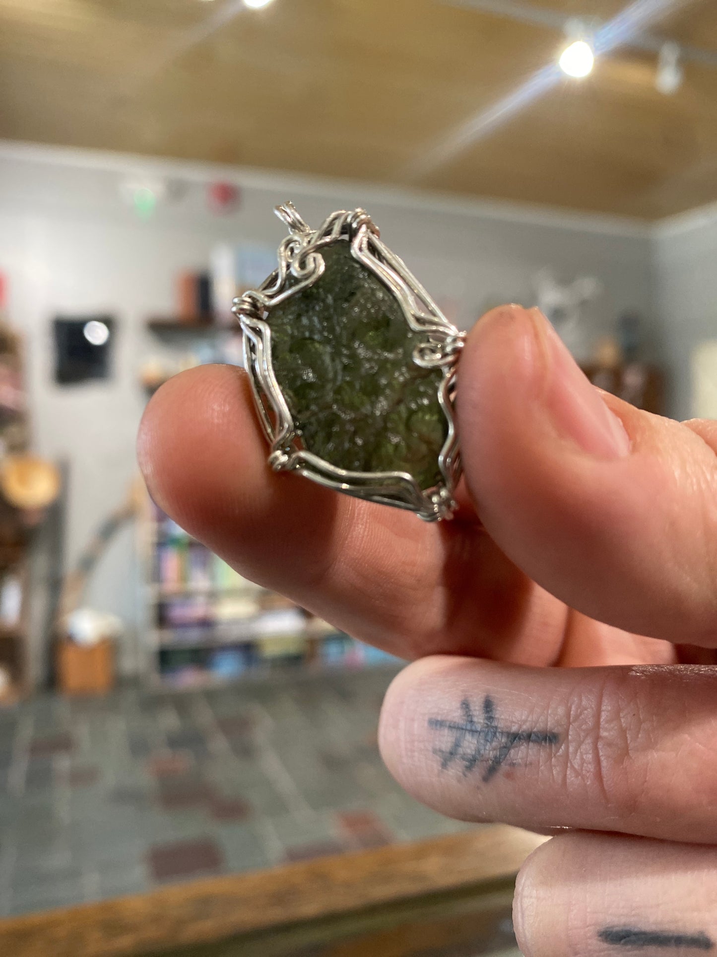 Moldavite Sterling Silver Wire Wrap