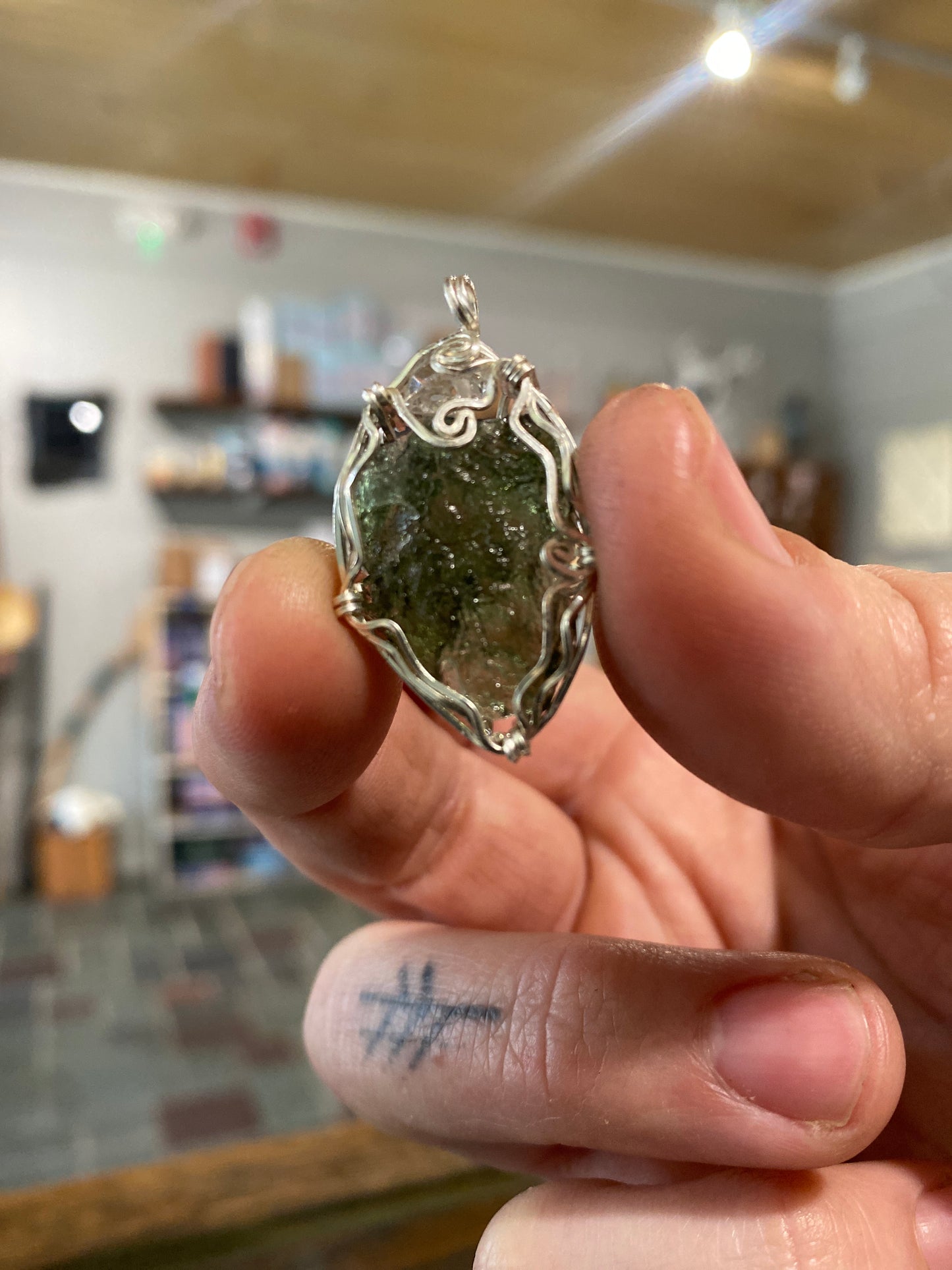 Moldavite Sterling Silver Wire Wrap