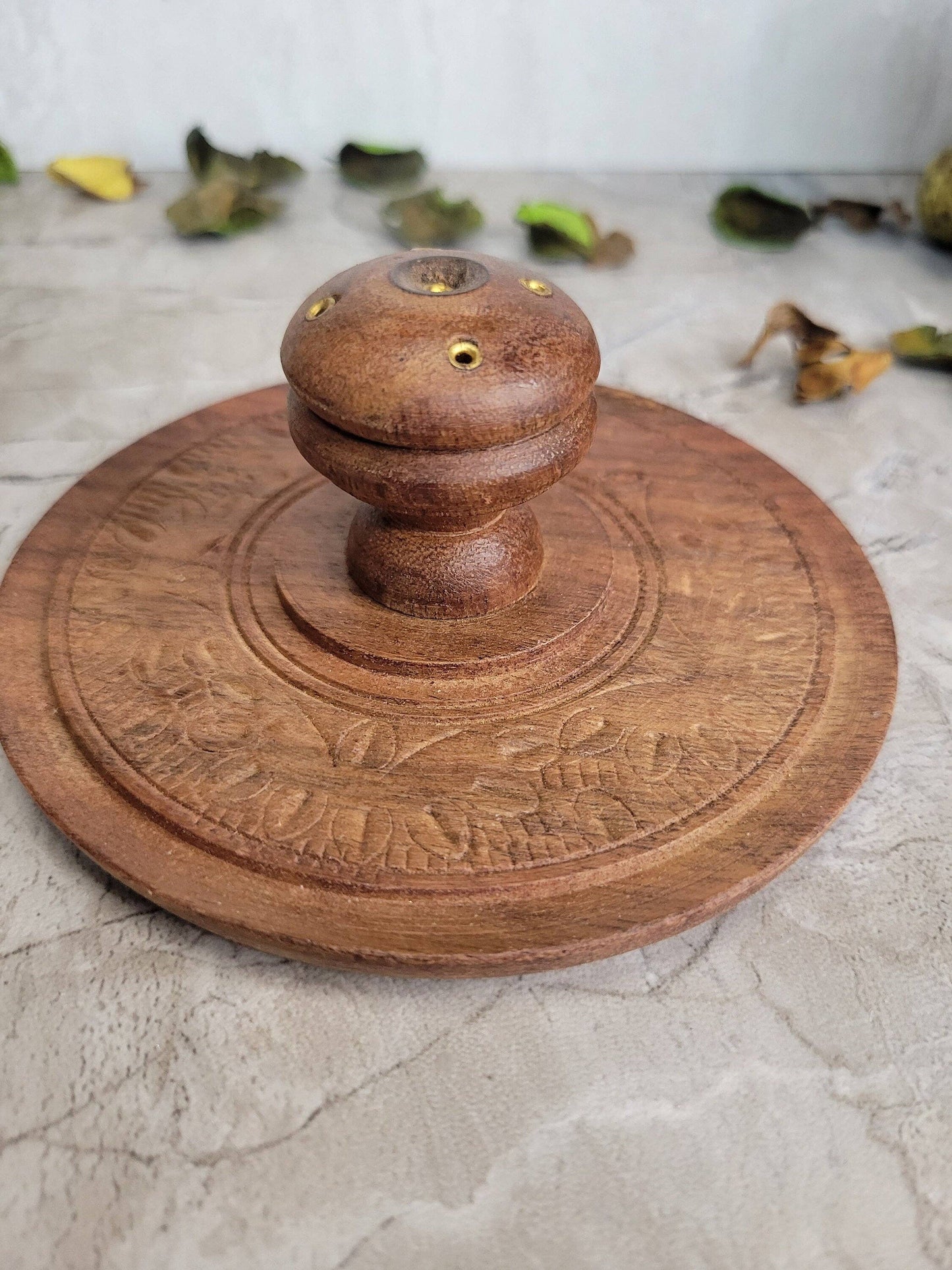 Engraved wood Stick Incense Burner