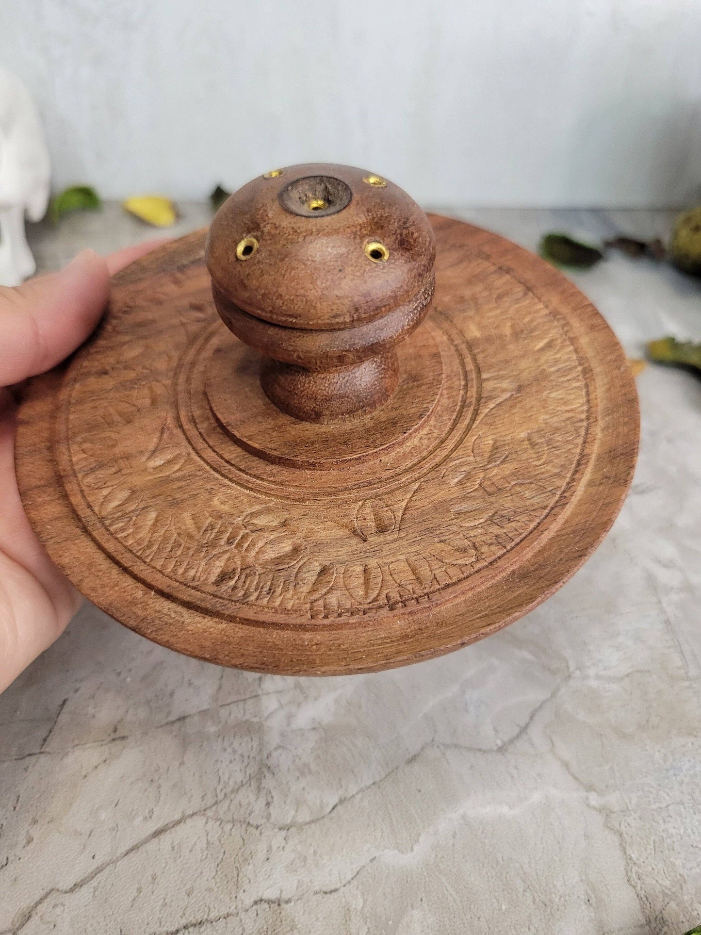 Engraved wood Stick Incense Burner