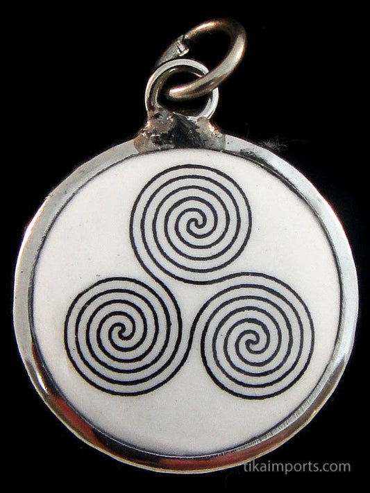 Triple Spiral Enamel Pendant Necklace