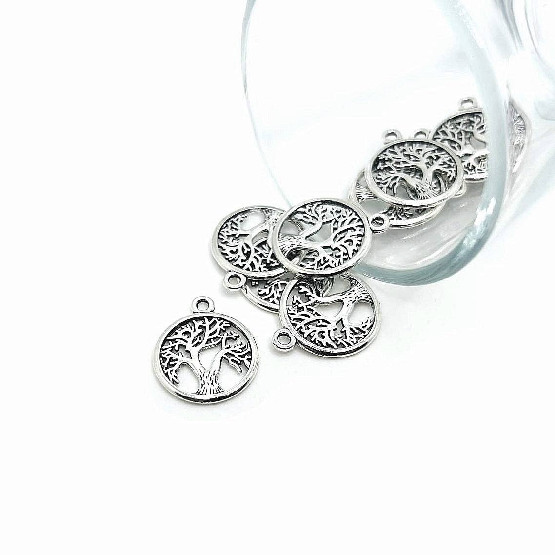 Small Silver Tree of Life Charms, 19x16mm