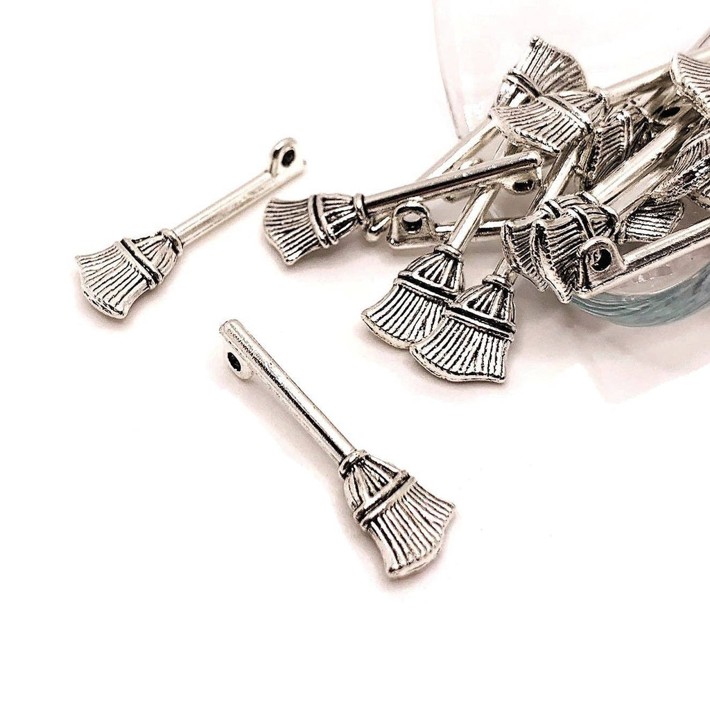 Silver Witch Halloween Broom 3D Charms, 27x10mm
