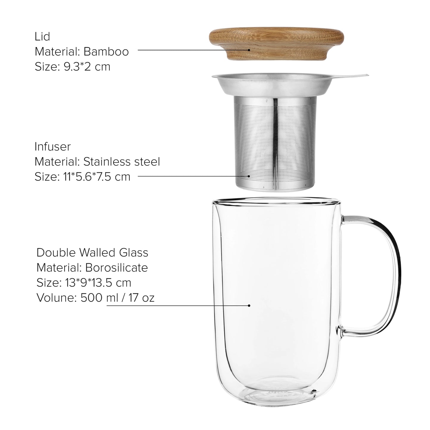 Minima™ Balance Double-Walled Glass Mug w/ Infuser