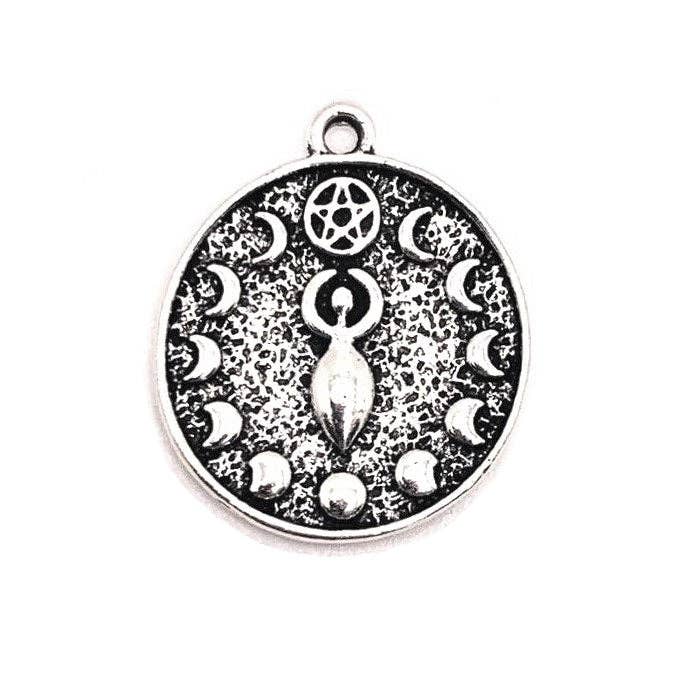 Antique Silver Goddess Pendant Charm with Moon Phases, 20x23mm