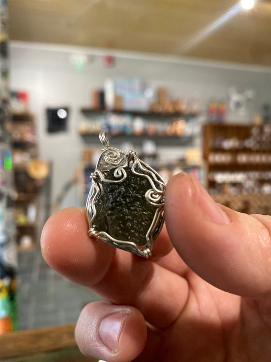 Moldavite Sterling Silver Wire Wrap