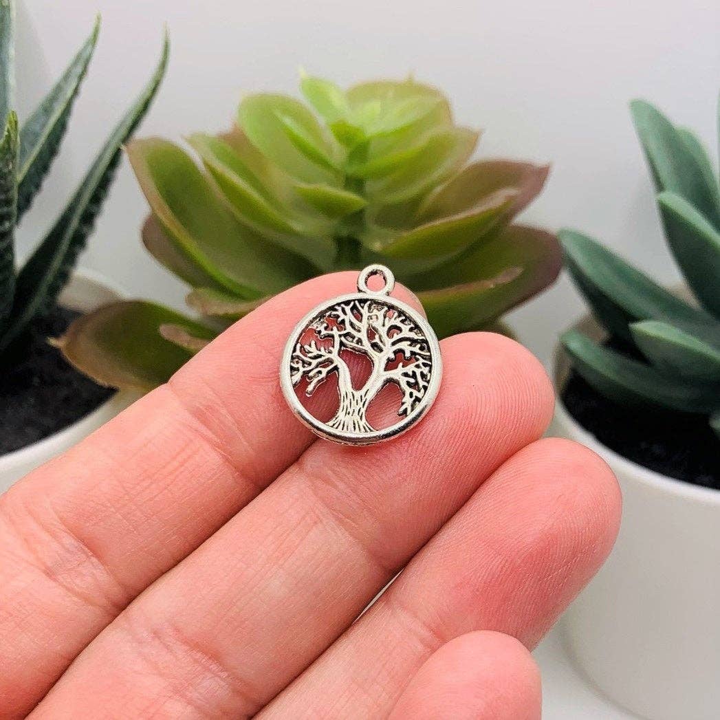 Small Silver Tree of Life Charms, 19x16mm