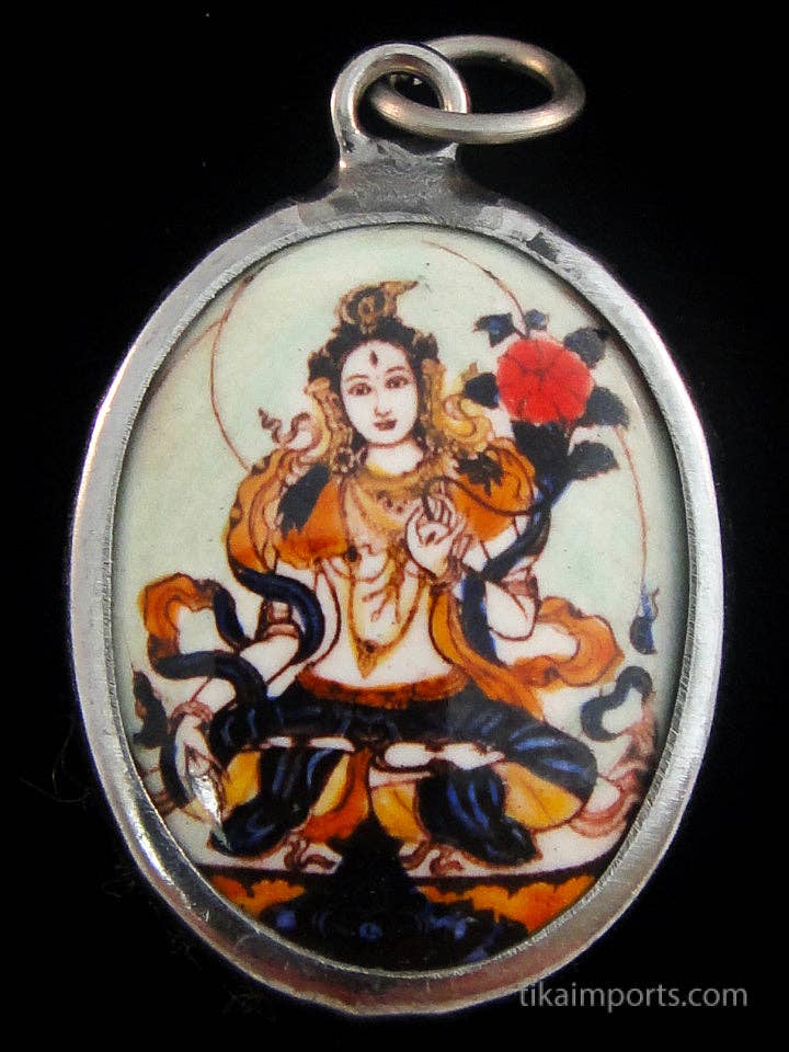 White Tara Enamel Pendant Necklace