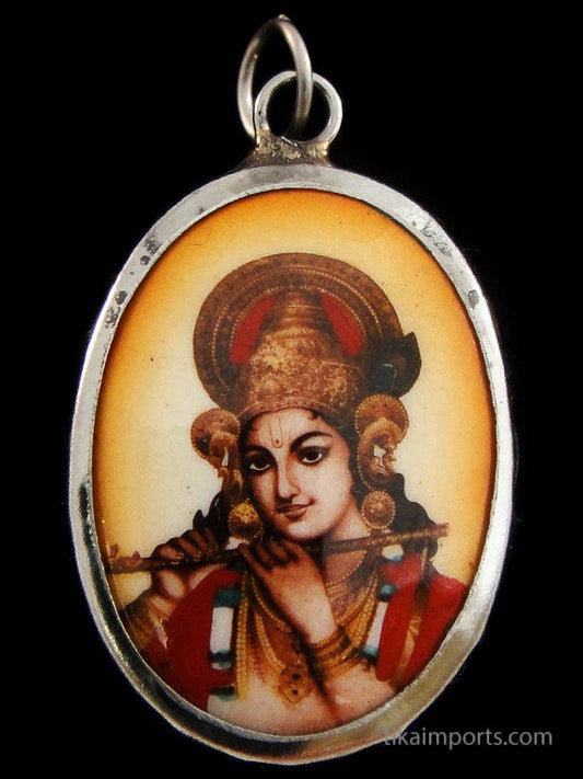 Krishna Enamel Pendant Necklace