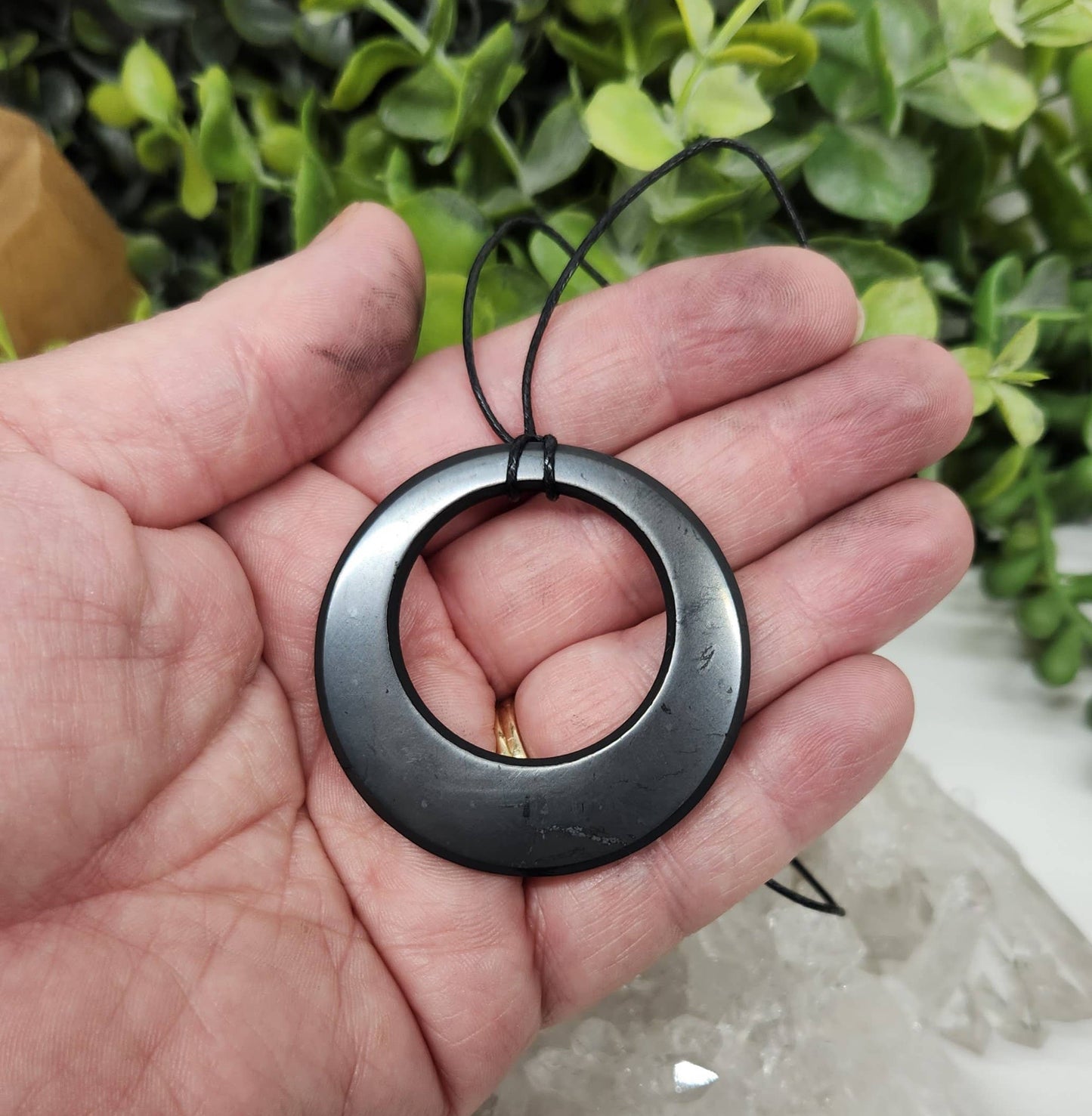 Shungite Pendant Circle Within Circle with Cord