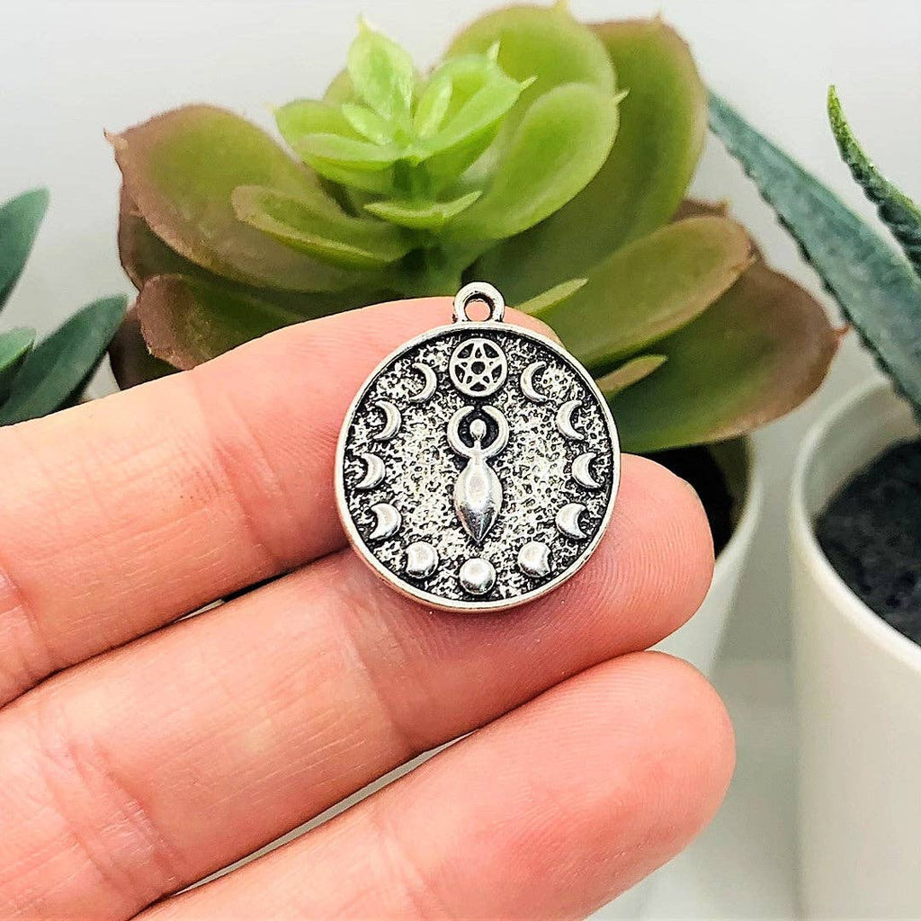 Antique Silver Goddess Pendant Charm with Moon Phases, 20x23mm