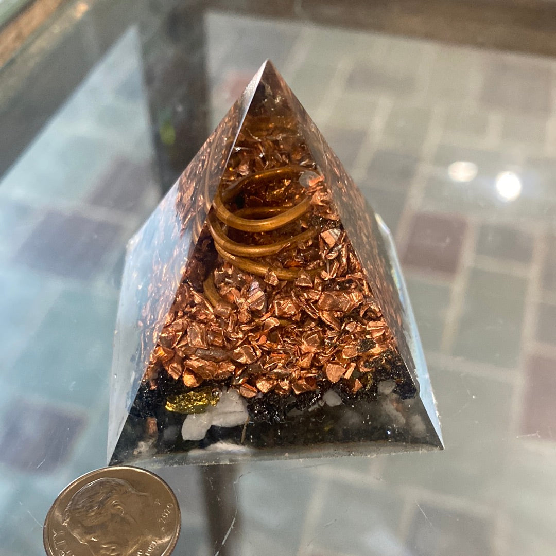 Copper Black Herkimer Diamond Orgonite Pyramid