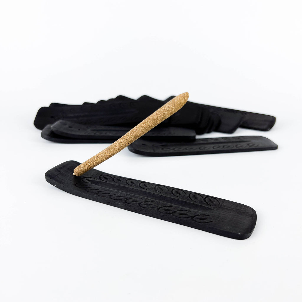 Black Carved Wood Boat Incense Burner