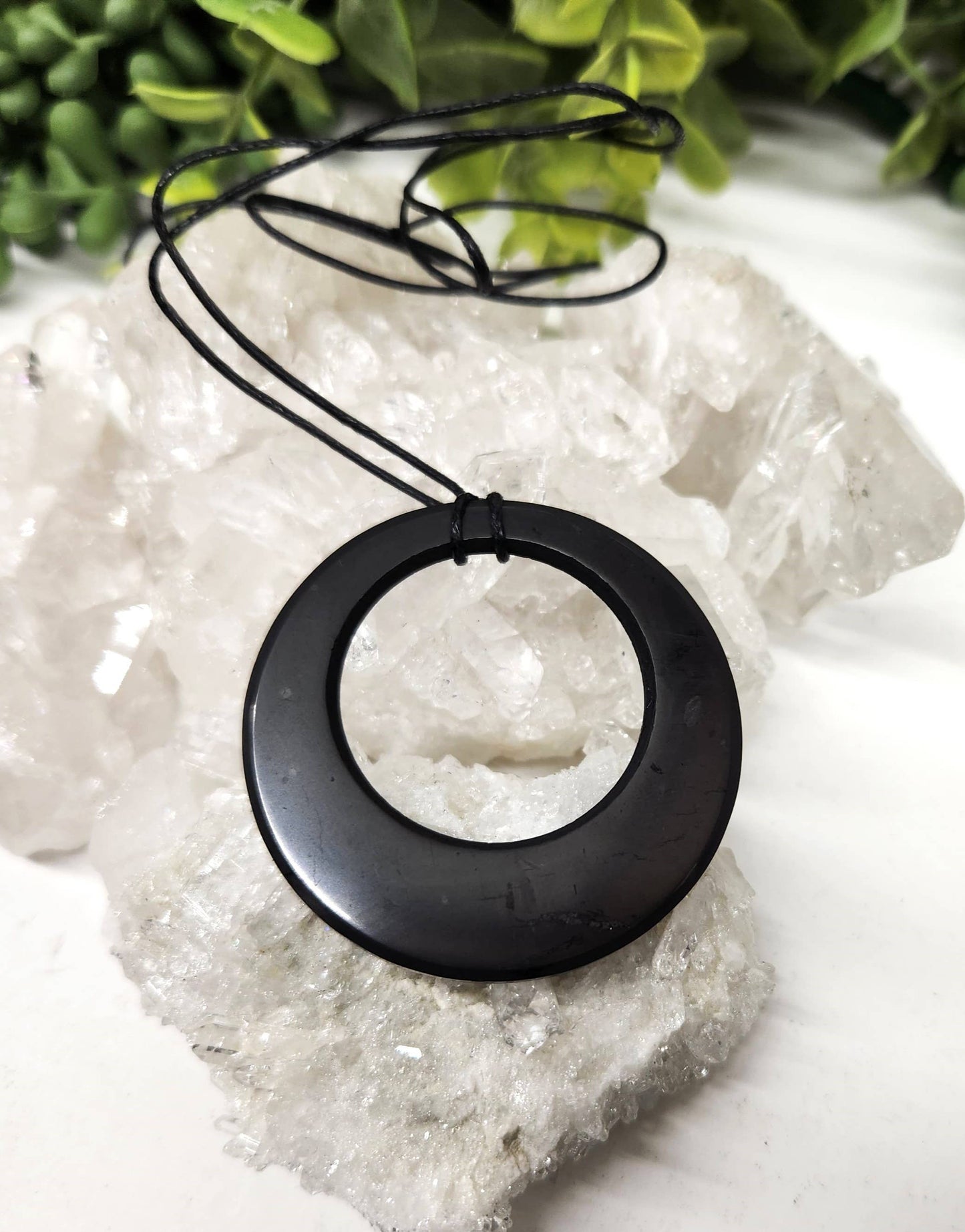 Shungite Pendant Circle Within Circle with Cord