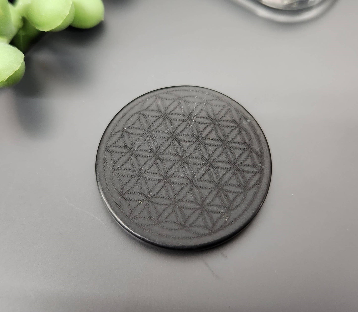 Shungite EMF Cell Phone Tile Engraved w/Flower of Life