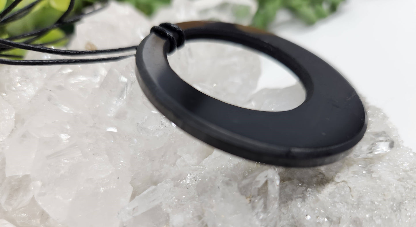 Shungite Pendant Circle Within Circle with Cord