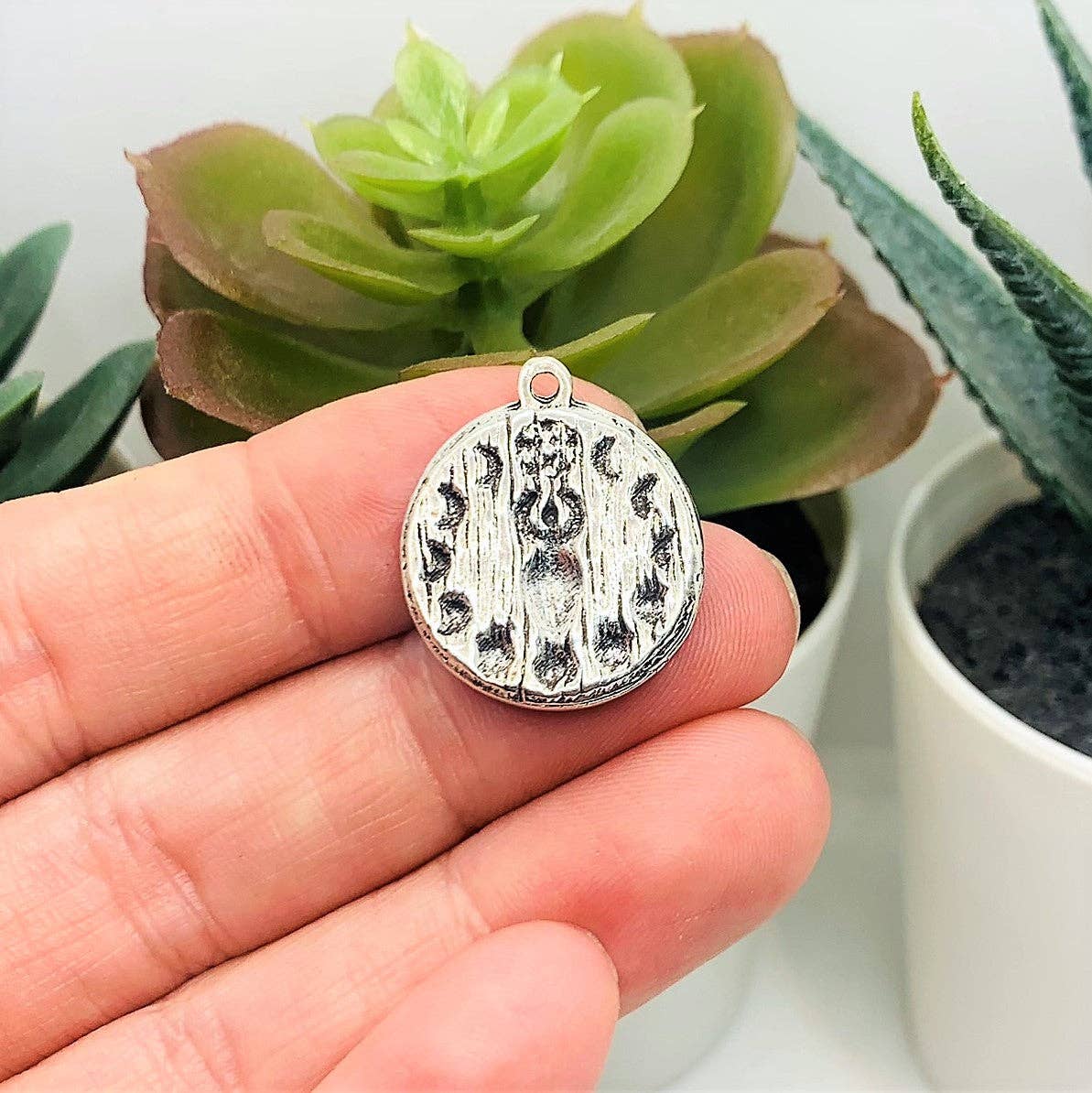 Antique Silver Goddess Pendant Charm with Moon Phases, 20x23mm