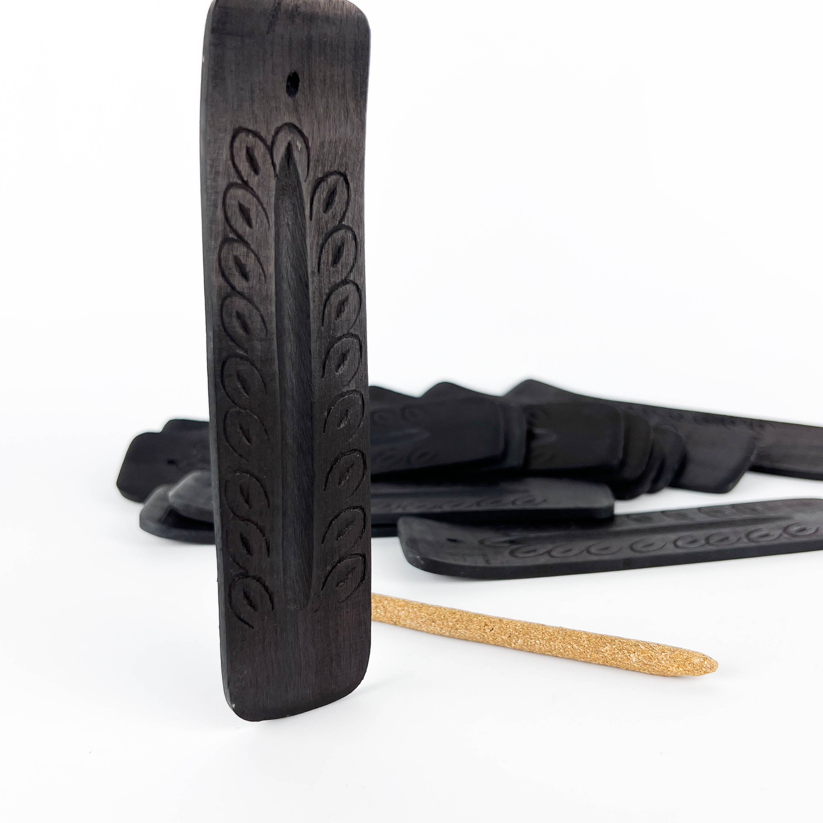 Black Carved Wood Boat Incense Burner
