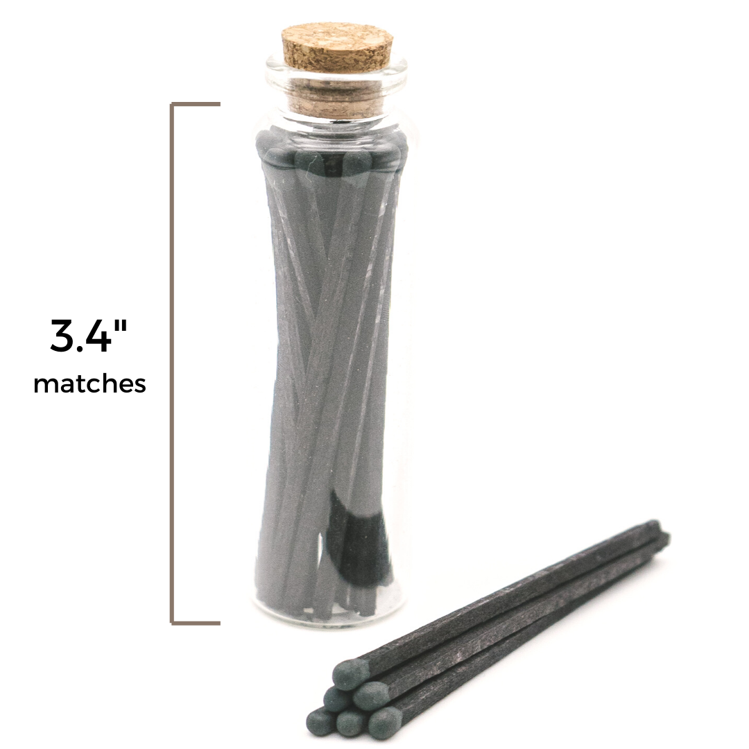 3.4in Long All Black Decorative Matches In Jar w/ Striker